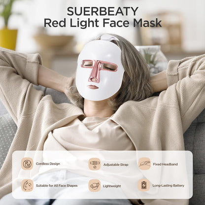 Red Light Mask for Face, 7-1 Colors Red Light Face Mask, Cordless Skincare Facial Mask at Home, Portable and Rechargeable