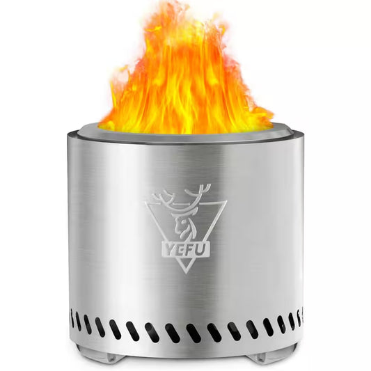 15 In. Stainless Steel Smokeless Wood Burning Patio Fire Pit for Outdoor with Removable Ash Pan and Stand and Travel Bag