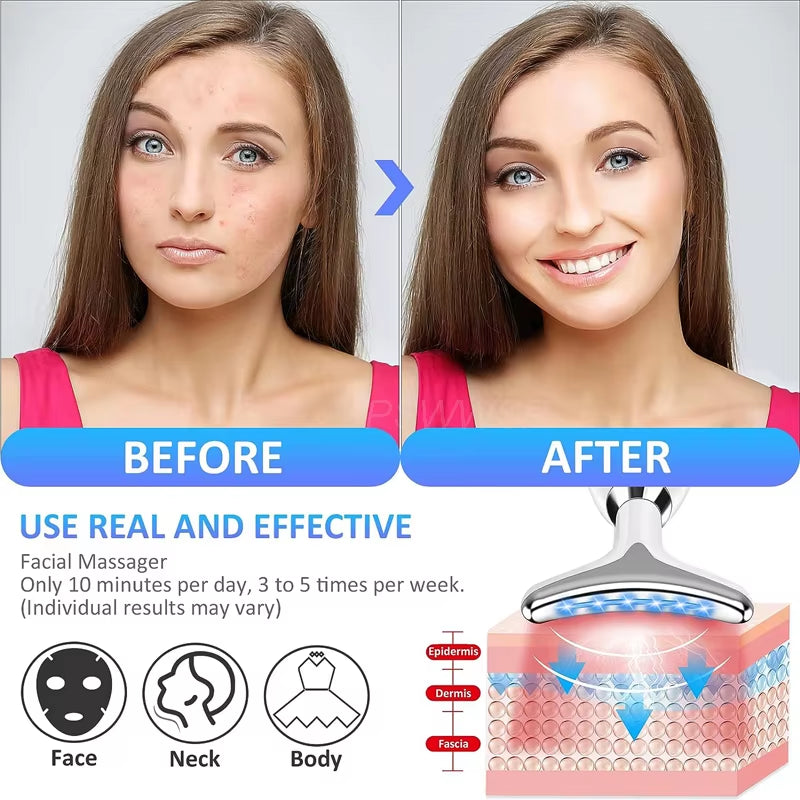 EMS Neck Facial Massager Lift Seven Colours LED Photon Therapy Vibration Face Beautify anti Wrinkles Tightening Skin Care Device