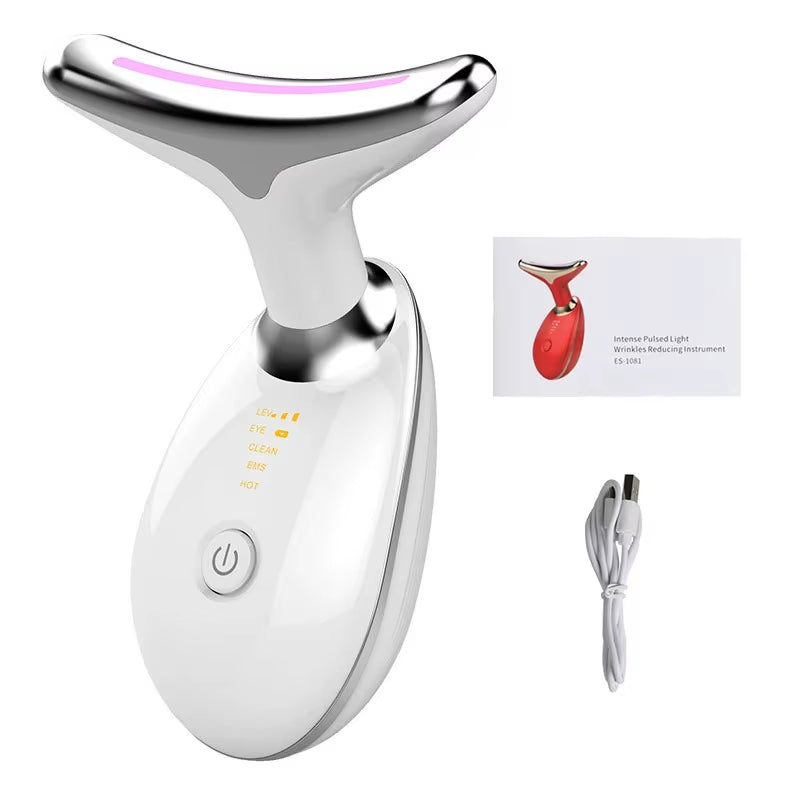EMS Neck Facial Massager Lift Seven Colours LED Photon Therapy Vibration Face Beautify anti Wrinkles Tightening Skin Care Device