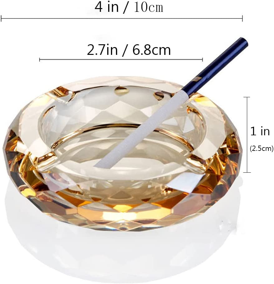Crystal Glass Ashtray, Cigar Cigarettes Ashtray Holder Home Office Desktop Tabletop Decoration,Crystal Gold