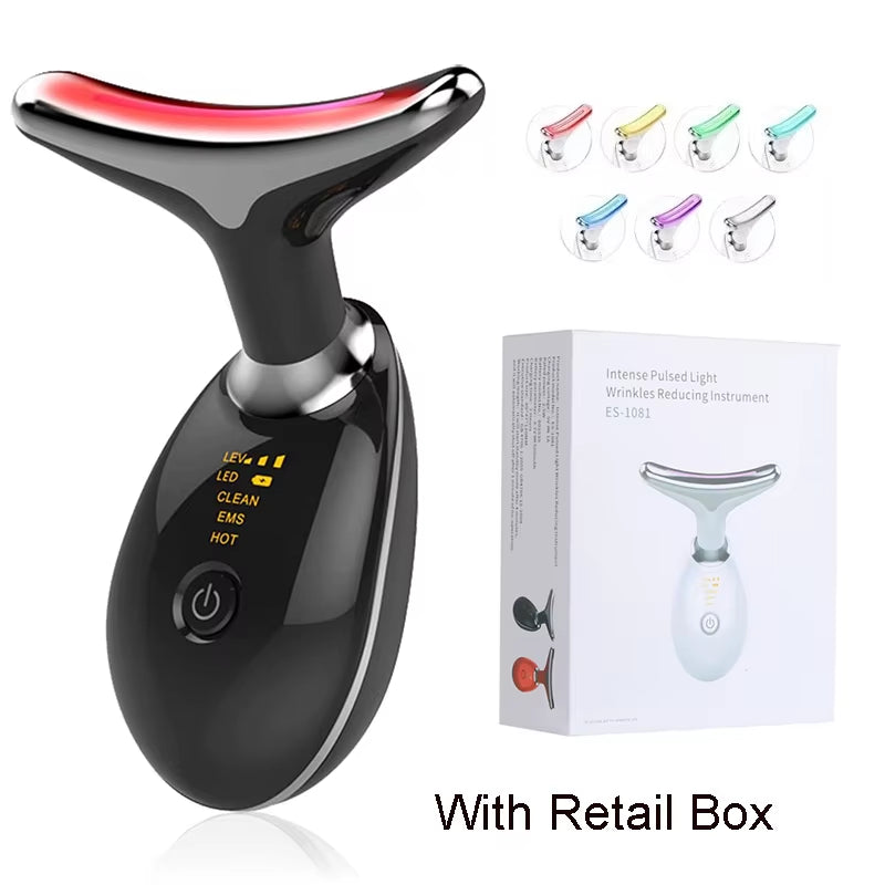 EMS Neck Facial Massager Lift Seven Colours LED Photon Therapy Vibration Face Beautify anti Wrinkles Tightening Skin Care Device