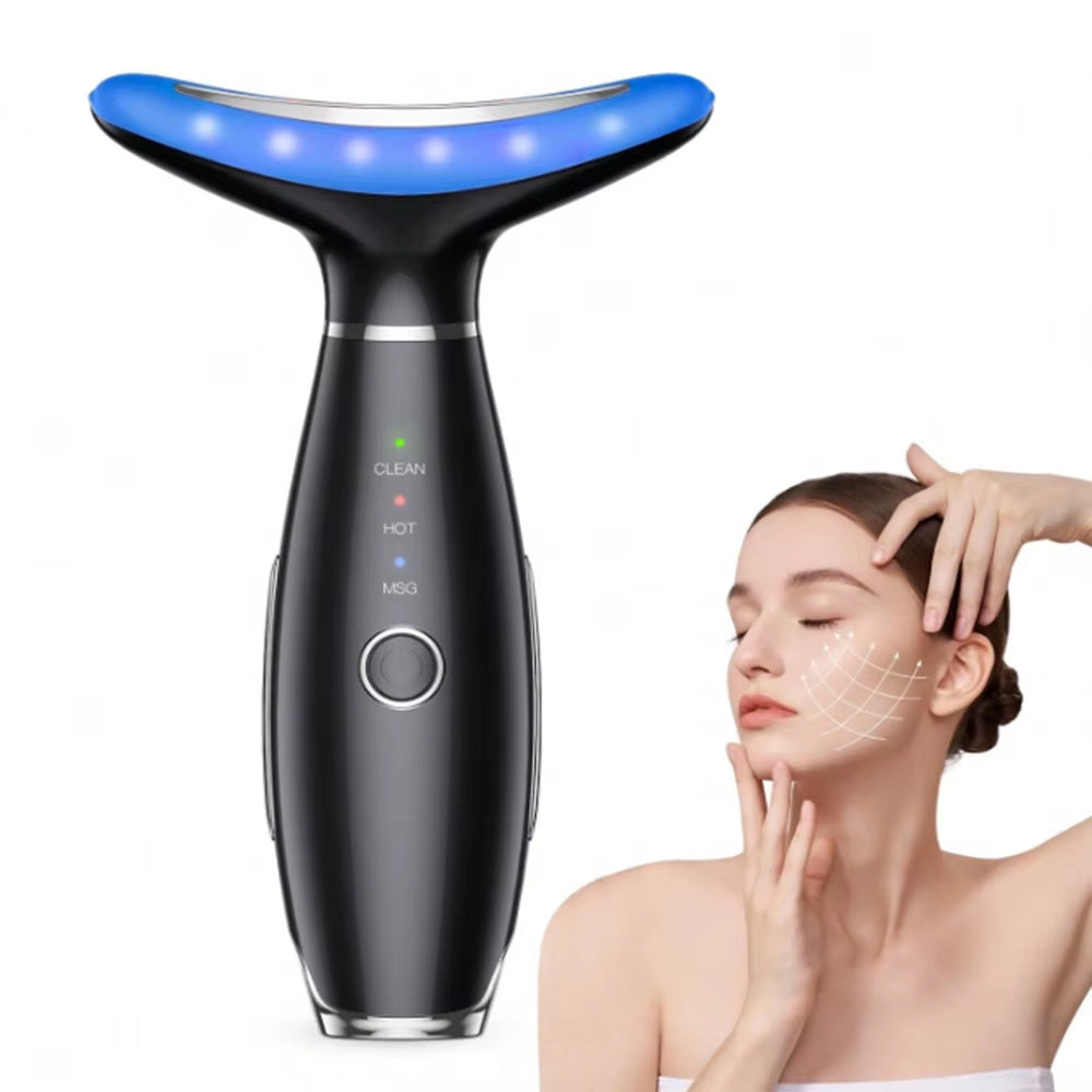 EMS Neck Facial Massager Lift Seven Colours LED Photon Therapy Vibration Face Beautify anti Wrinkles Tightening Skin Care Device