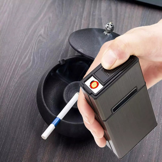 Cigarette Case with Lighter 100'S King Size 20Pcs Cigarettes 2 Pack Rechargeable
