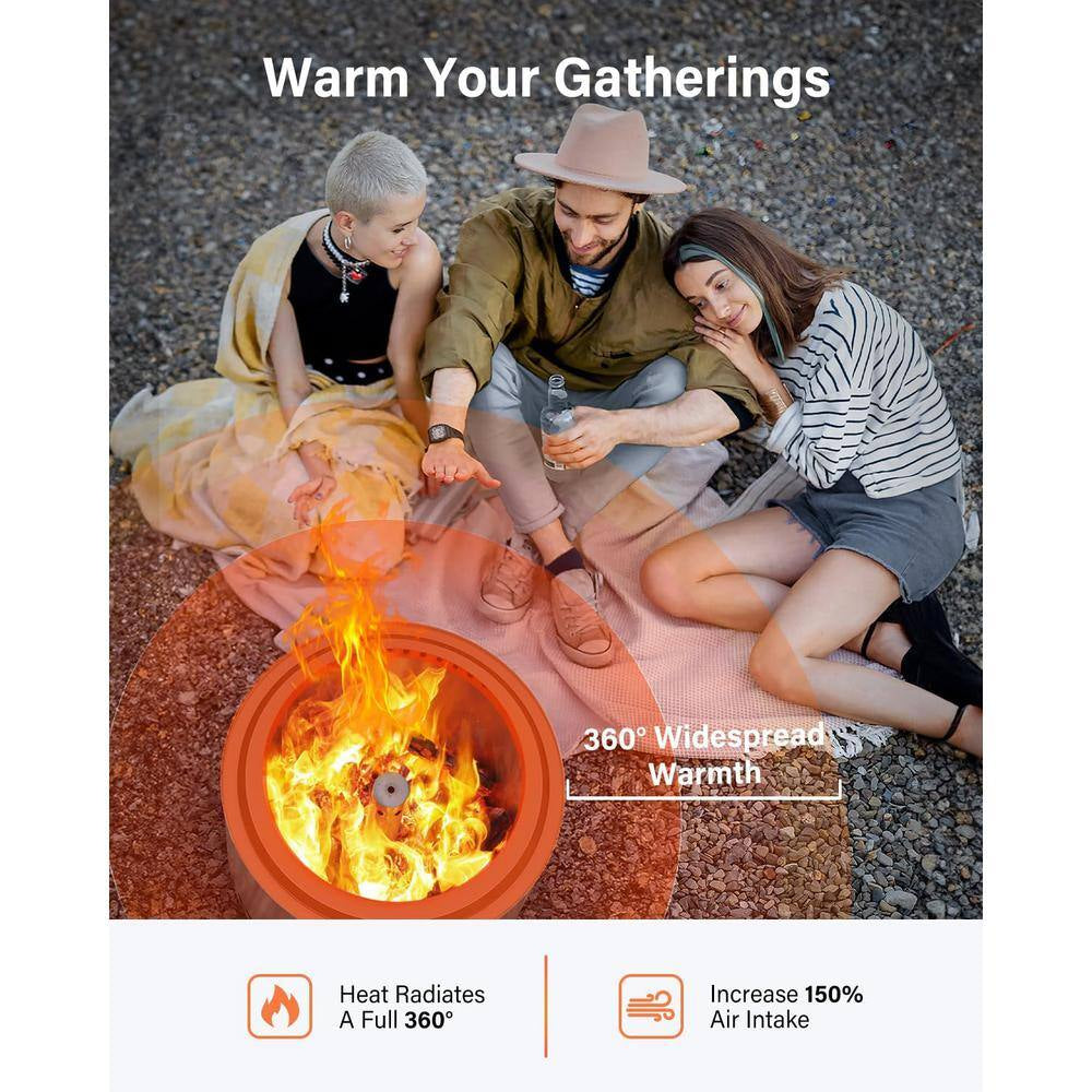 15 In. Stainless Steel Smokeless Wood Burning Patio Fire Pit for Outdoor with Removable Ash Pan and Stand and Travel Bag