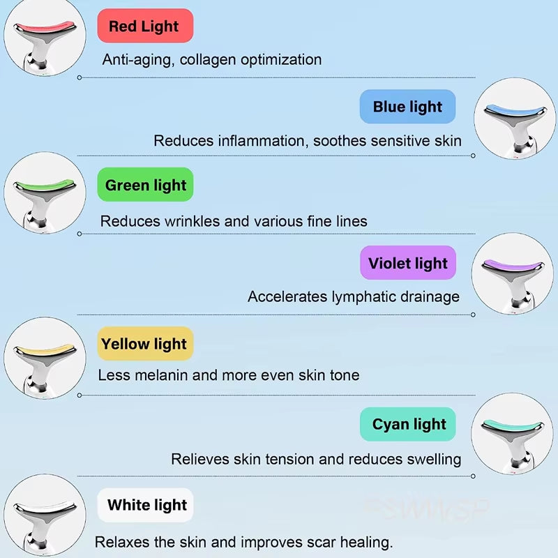 EMS Neck Facial Massager Lift Seven Colours LED Photon Therapy Vibration Face Beautify anti Wrinkles Tightening Skin Care Device
