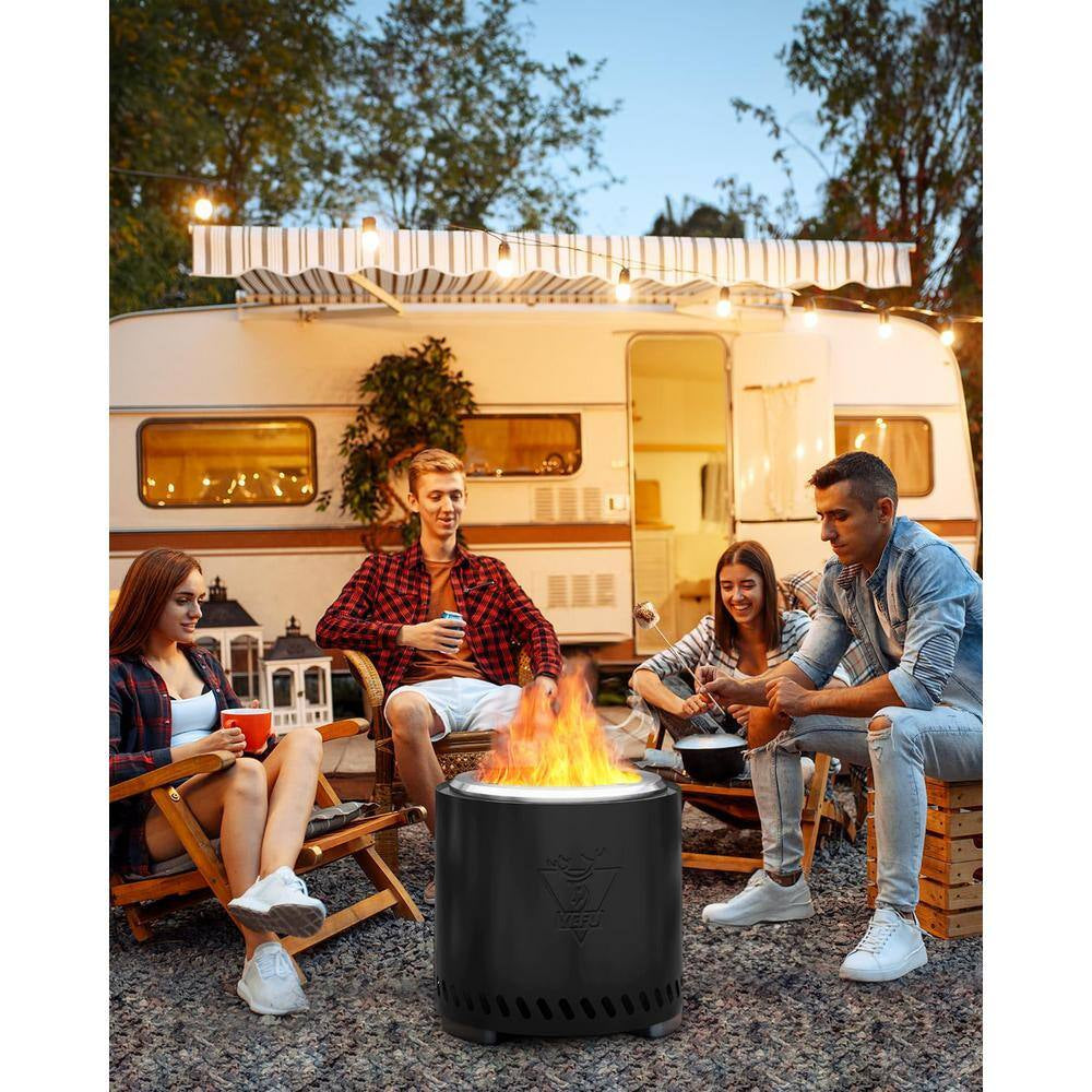 15 In. Black Stainless Steel Smokeless Wood Burning Patio Fire Pit with Removable Ash Pan and Stand and Travel Bag