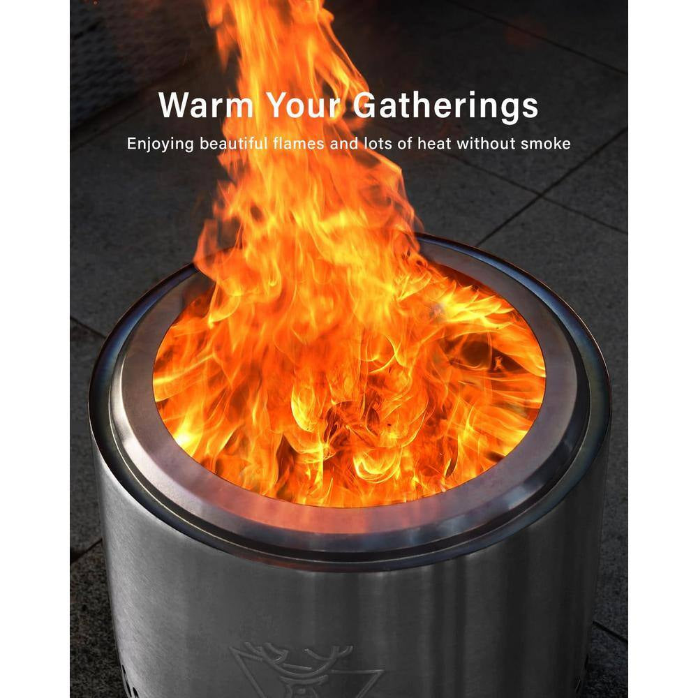 15 In. Stainless Steel Smokeless Wood Burning Patio Fire Pit for Outdoor with Removable Ash Pan and Stand and Travel Bag