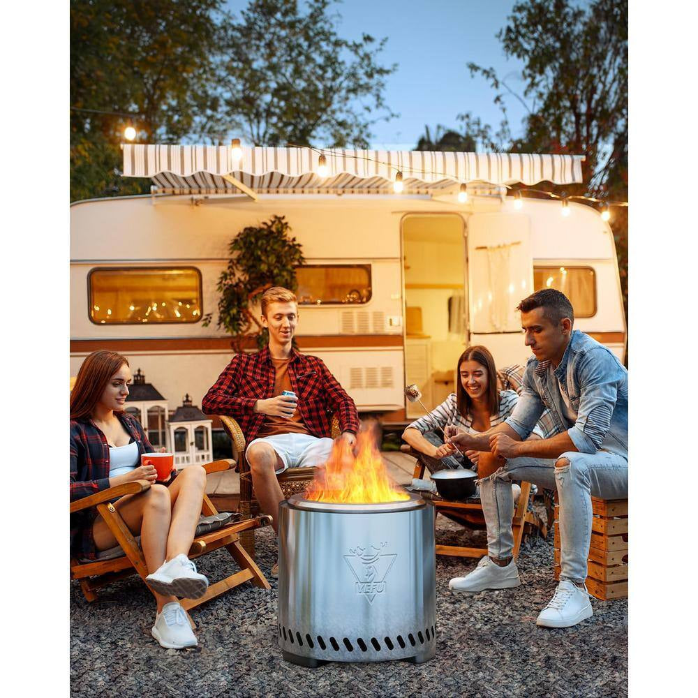 15 In. Stainless Steel Smokeless Wood Burning Patio Fire Pit for Outdoor with Removable Ash Pan and Stand and Travel Bag